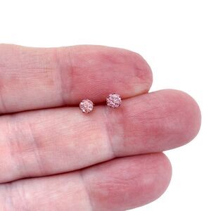 Estate SU Sterling Silver 925 Pink Rhinestone Stud Earrings